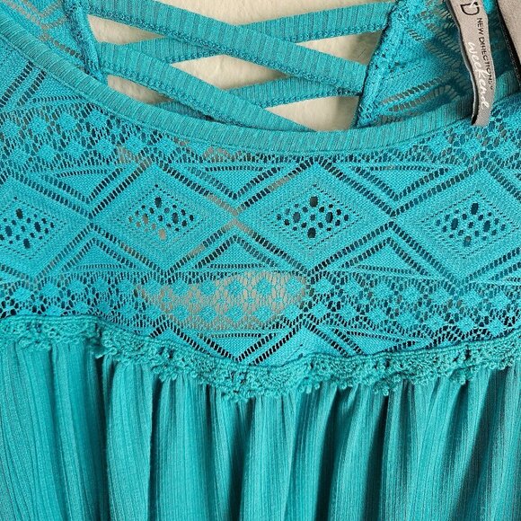 Baby doll spring boho Cottagecore green/ Teal Lace Short Sleeve pullover top L - Picture 6 of 7